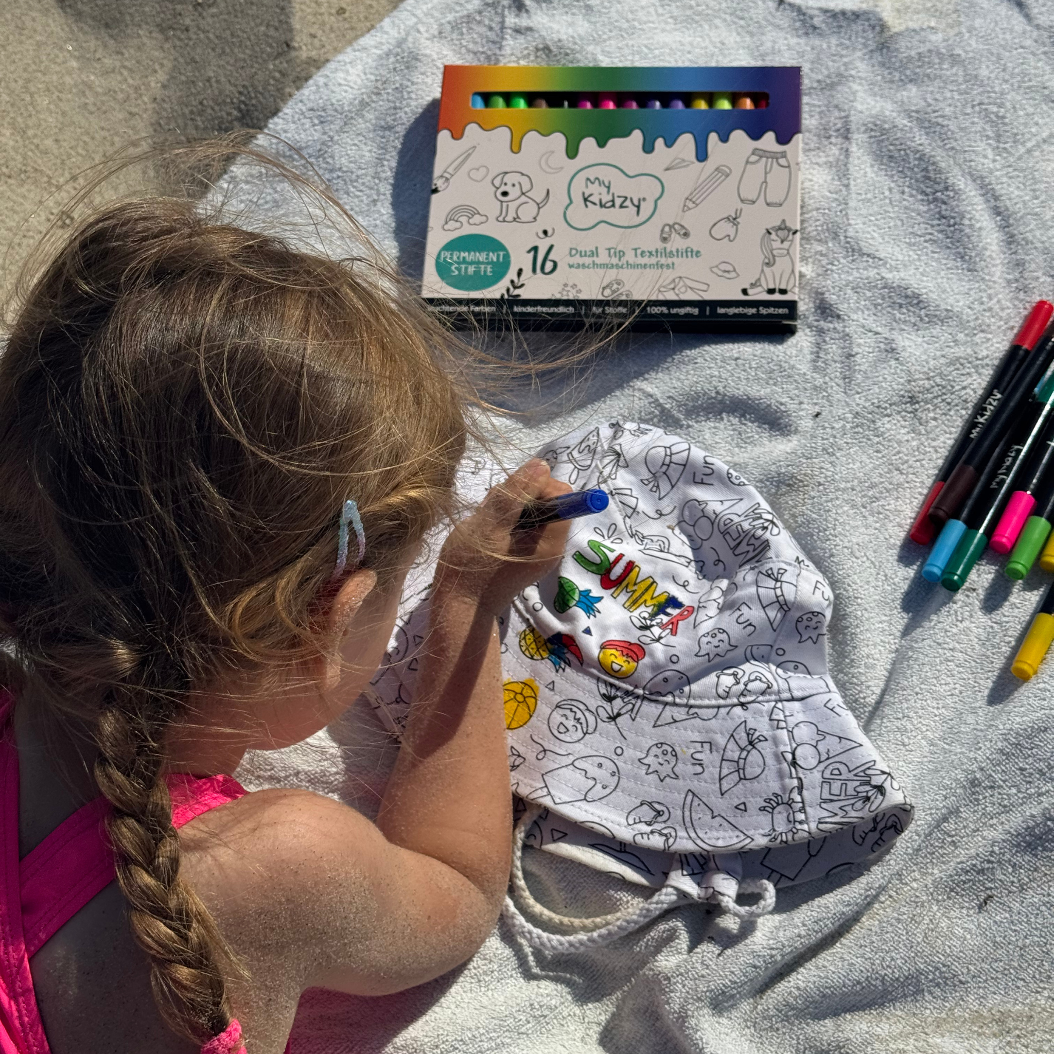 Ausmalbarer Kinder Sonnenhut SOMMER Edition - OEKO-TEX® zertifiziert