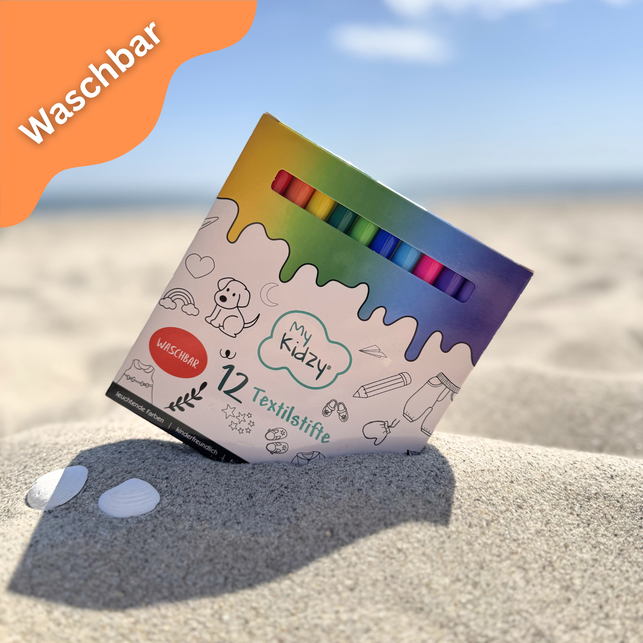 MyKidzy Textilstifte Dual Tip WASCHBAR – 12er Set | kindersicher | Ideal zum Ausmalen unserer Pyjamas