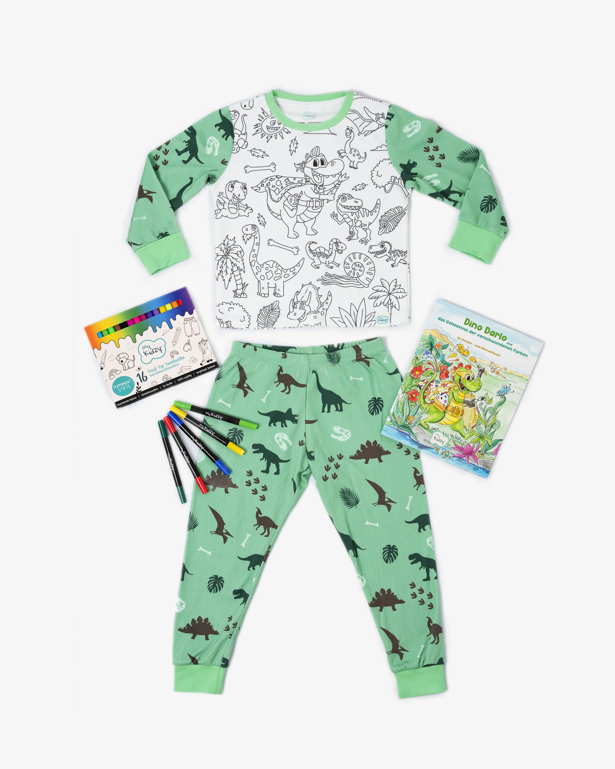 Ausmal-Pyjama für Kinder – Dino Darlo | OEKO-TEX® | von MyKidzy